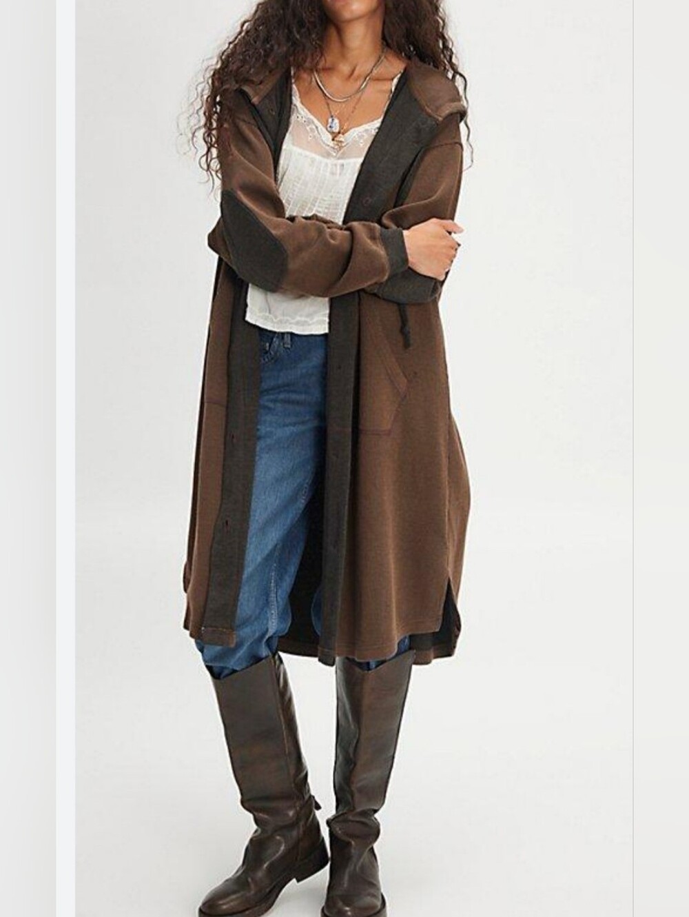 Free People Long Cardigan Hooded. Cotton Blend